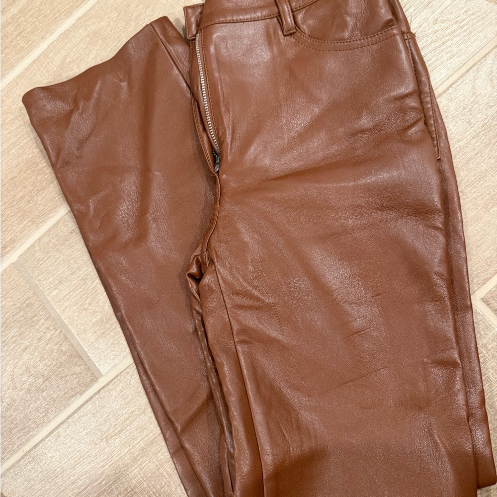 Aritzia Chestnut Leather Straight Leg Pants